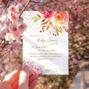 Invitación Hermosa Purpurina Floral Gold Baby Shower