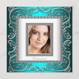 Invitación Hermosa Quinceañera de foto azul turquesa