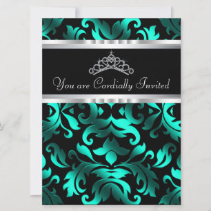 Invitación Hermosa Quinceañera negra y azul turquesa