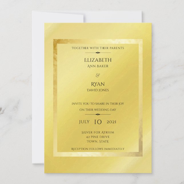 Invitación Hermosa, Relieve metalizado dorado, moderna, invit (Anverso)