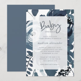 Invitación Hermosa rociada de bebé floral azul y blanco