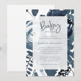 Invitación Hermosa rociada de bebé floral azul y blanco