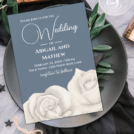 Invitación Hermosa rosa blanca, azul turbio y Boda blanco