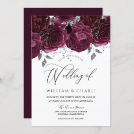 Invitación Hermosa Rosa Borgoña Elegante Boda