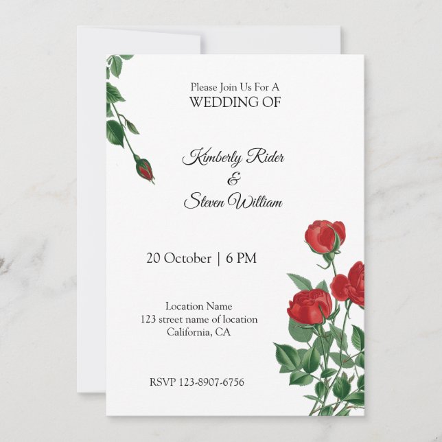 Invitación Hermosa Rosa Roja (Anverso)