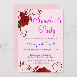 Invitación Hermosa Rosa Roja Floral Dulces 16