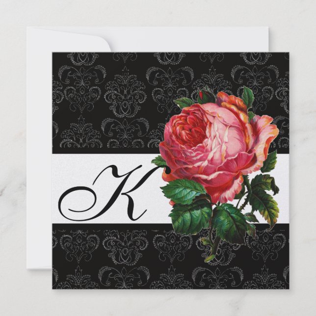 INVITACIÓN HERMOSA ROSA ROSA ROSA NEGRA BLANCA DAMASK MONOGRA (Anverso)