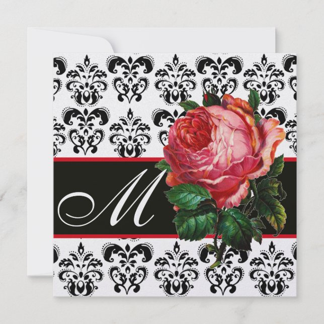 INVITACIÓN HERMOSA ROSA ROSA ROSA NEGRA BLANCA DAMASK MONOGRA (Anverso)