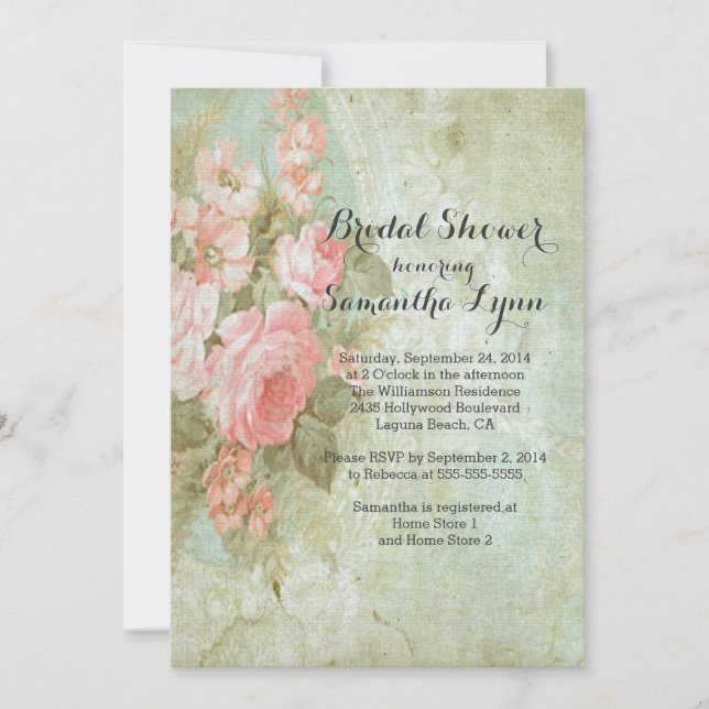 Invitación Hermosa Rosa Vintage Bridal Shower (Anverso)