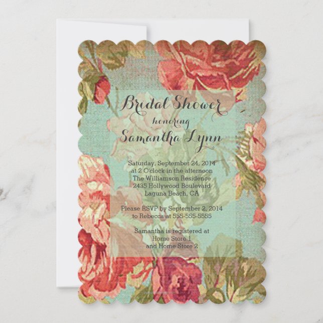 Invitación Hermosa Rosa Vintage Ducha Bridal (Anverso)