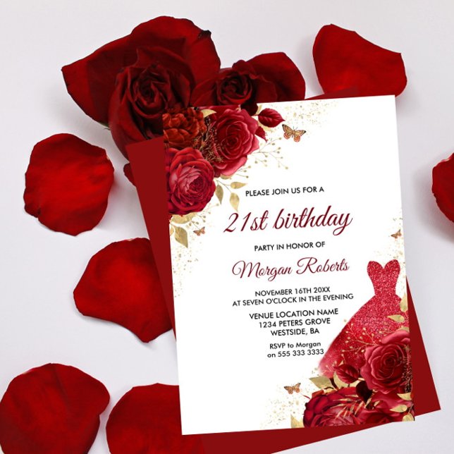 Invitación Hermosa Rosas Rojas Deslumbrante Vestido 21º Cumpl (Subido por el creador)