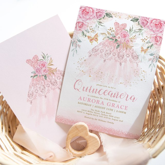 Invitación Hermosa Rosas Rosa Princesa Vestida Quinceañera (Subido por el creador)
