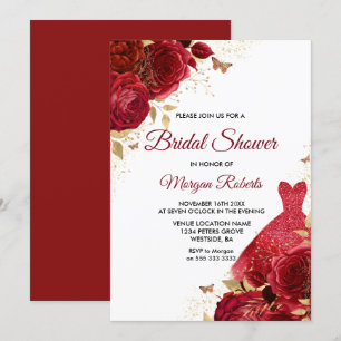 Invitación Hermosa Roses Rojas Esparkle Vestido Brillante Duc