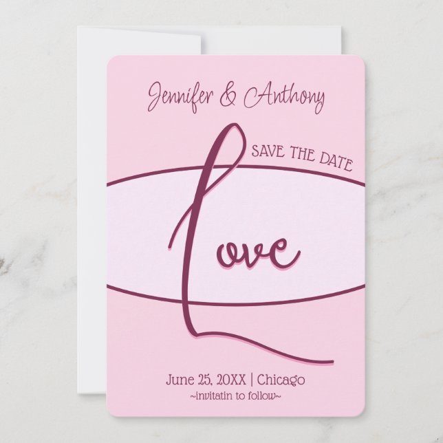 Invitación Hermosa Salven La Fecha Boda De Amor Rosa (Anverso)
