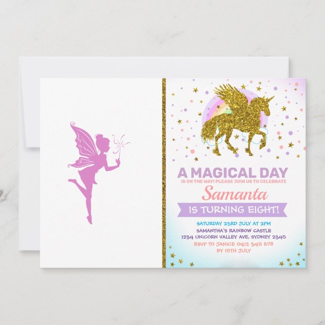 Invitación Hermosa silueta de hada chica (Anverso)