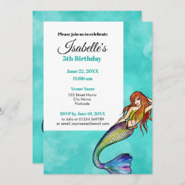 Invitación Hermosa sirena arcoiris con pelo largo