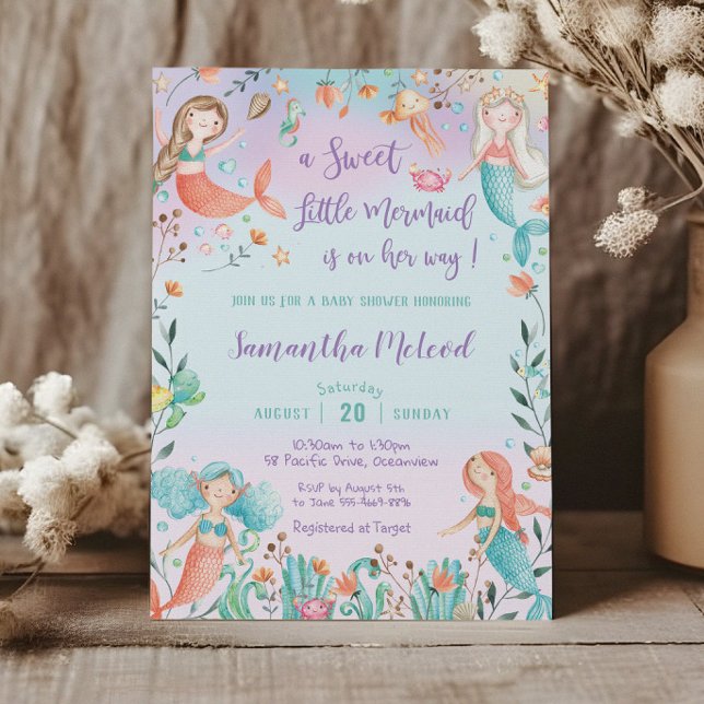 Invitación Hermosa sirena Baby Shower bajo el mar niña bebé (Subido por el creador)