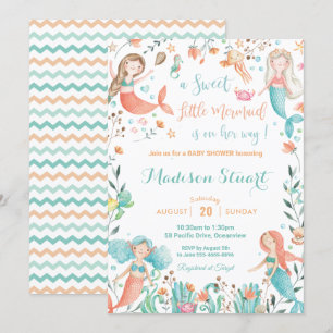 Invitación Hermosa sirena Baby Shower bajo el mar niña bebé