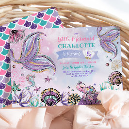 Invitación Hermosa sirena bajo la fiesta de cumpleaños del ma