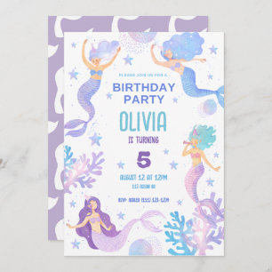 Invitación Hermosa sirena bajo la fiesta de cumpleaños del ma