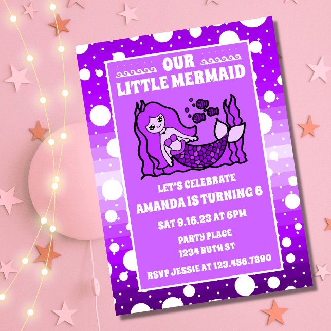 Invitación Hermosa Sirena Púrpura Bajo El Cumpleaños Del Mar (Subido por el creador)