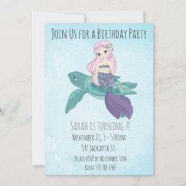 Invitación Hermosa sirena sentada en una tortuga marina