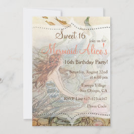 Invitación Hermosa Sirena Vintage Sweet 16 Birthday Invite