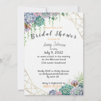 Invitación Hermosa Suculenta Ducha Bridal