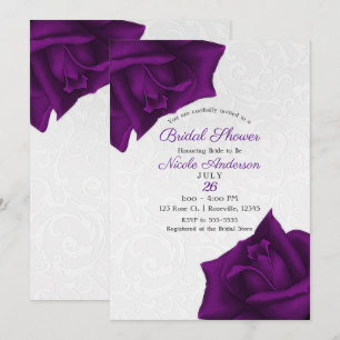 Invitación Hermosa Textura Blanca Rosas Purpúreas para Desped