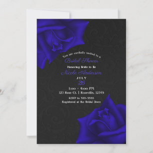 Invitación Hermosa textura negra Rosas azules ducha de novia