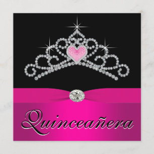 Invitación Hermosa Tiara de Princesa Rosa Quinceañera