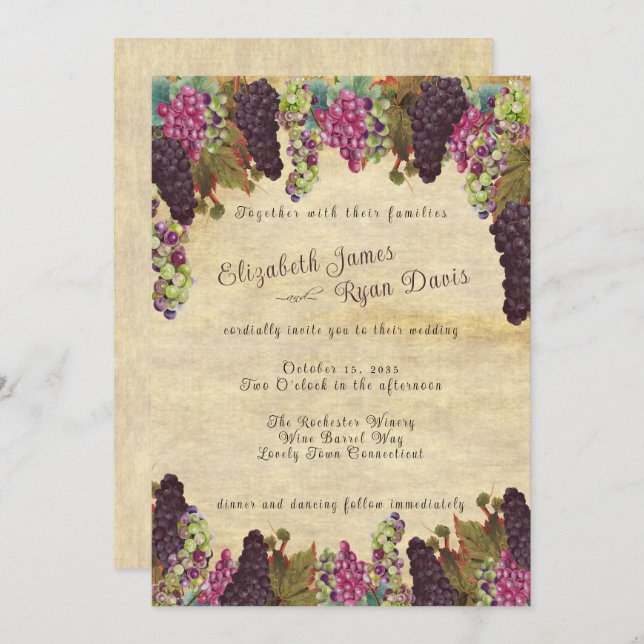 Invitación Hermosa uva vintage vierte Boda rústico (Anverso / Reverso)