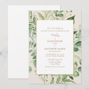 Invitación Hermosa vegetación Novias Padres Crema y Oro