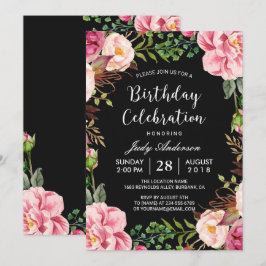 Invitación Hermosa Wreath Floral Rosa Girona fiesta de cumple