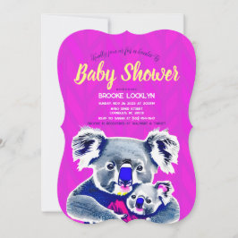 Invitación Hermosa y brillante Neon Pink Mom and Baby Koalas