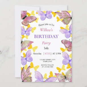 Invitación Hermosa y colorida fiesta de cumpleaños de maripos