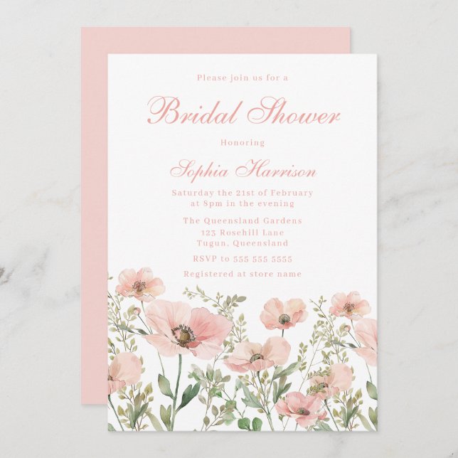 Invitación Hermosa y elegante ducha de flores silvestres de R (Anverso / Reverso)