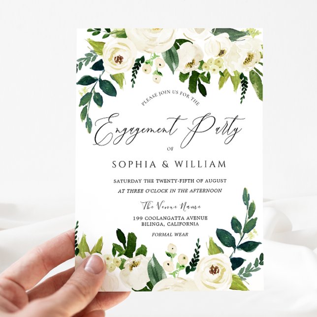 Invitación Hermosa y elegante fiesta de compromiso floral bla (Subido por el creador)