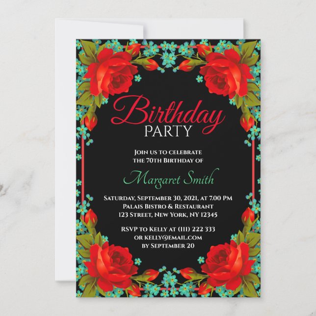 Invitación Hermosa y elegante fiesta de cumpleaños de las ros (Anverso)