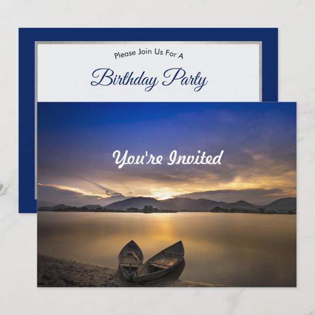 Invitación Hermosas botes de agua Sunrise Foto Cumpleaños (Anverso / Reverso)