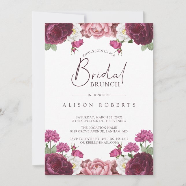 Invitación Hermosas Bridesmaids Floral Burgundy Brunch (Anverso)