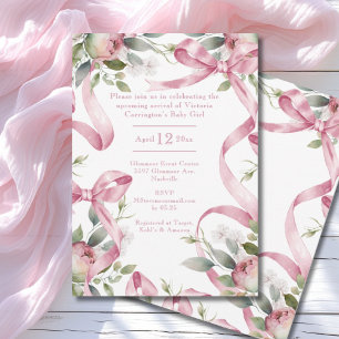 Invitación Hermosas cintas rosas y Baby Shower floral