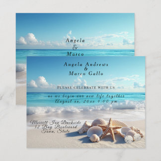 Invitación Hermosas Conchas Estrella de Mar Playa Boda