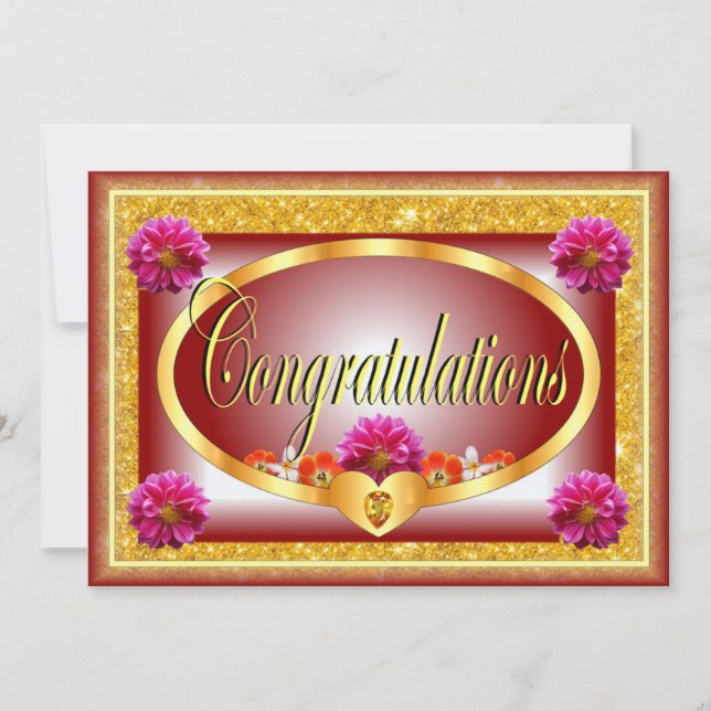 Invitación Hermosas felicitaciones de diseño floral rojo (Anverso)