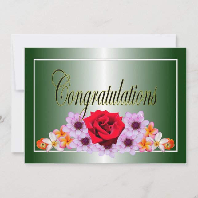 Invitación Hermosas felicitaciones de diseño floral verde (Anverso)