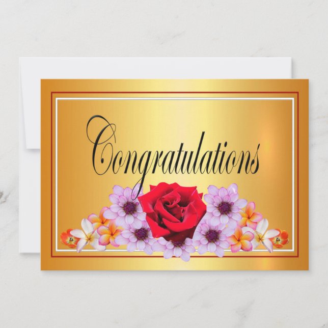 Invitación Hermosas felicitaciones doradas de diseño floral (Anverso)