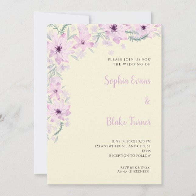 Invitación Hermosas Flores Amarillas Románticas Bodas Suaves  (Anverso)