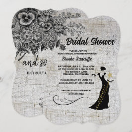 Invitación Hermosas flores artísticas negras y grises