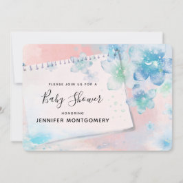 Invitación Hermosas Flores Azules sobre Fondo Rosa para Baby