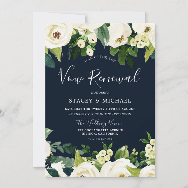 Invitación Hermosas Flores Blancas de Marina Primavera Renova (Anverso)